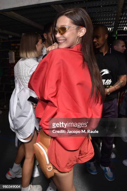 Bella Hadid, wearing the Nike Tailwind HP performance sunglasses, attends the Heron Preston Menswear Spring/Summer 2019 "En Vogue" Presentation as...