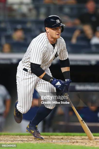 Clint Frazier of the New York Yankees in action against the Seattle Mariners at Yankee Stadium on June 20, 2018 in the Bronx borough of New York...