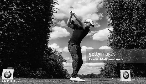 Sebastien Gros of France tees off on the 12th hole during day one of the BMW International Open at Golf Club Gut Larchenhof on June 21, 2018 in...