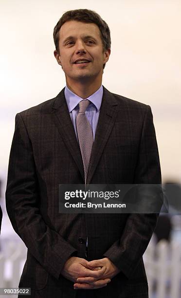 His Royal Highness Crown Prince Frederik of Denmark looks during Day One of the UCI Track Cycling World Championships at the Ballerup Super Arena on...