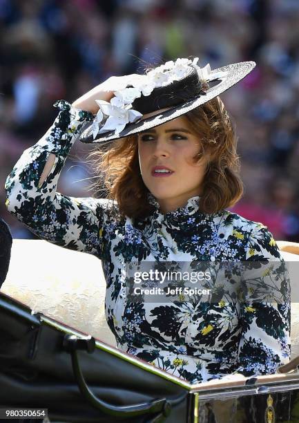 Princess Eugenie of York arrives in the Royal procession on day 3 of Royal Ascot at Ascot Racecourse on June 21, 2018 in Ascot, England.