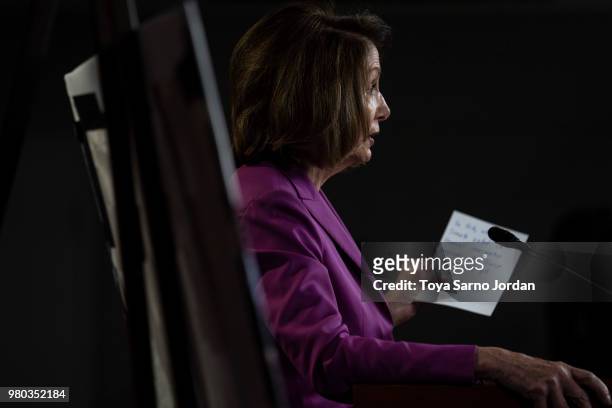 House Minority Leader Nancy Pelosi delivers remarks during her weekly press conference at the Capitol on June 21, 2018 in Washington, DC.