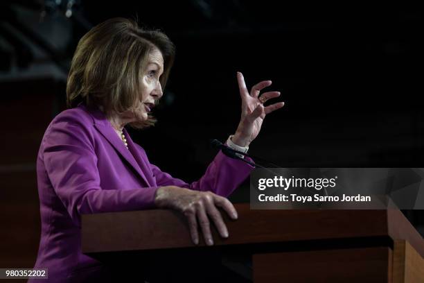 House Minority Leader Nancy Pelosi delivers remarks during her weekly press conference at the Capitol on June 21, 2018 in Washington, DC.