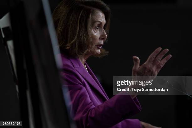 House Minority Leader Nancy Pelosi delivers remarks during her weekly press conference at the Capitol on June 21, 2018 in Washington, DC.