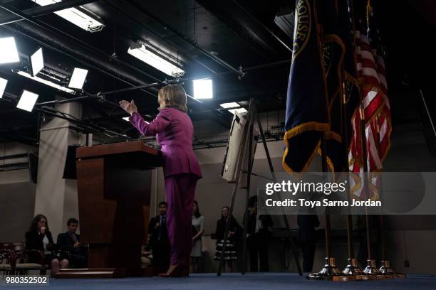 House Minority Leader Nancy Pelosi delivers remarks during her weekly press conference at the Capitol on June 21, 2018 in Washington, DC.