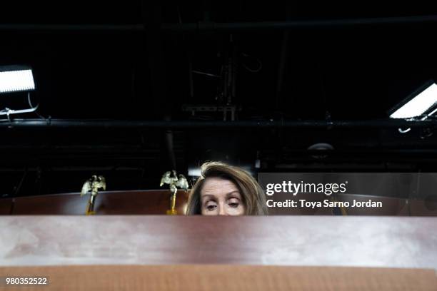 House Minority Leader Nancy Pelosi delivers remarks during her weekly press conference at the Capitol on June 21, 2018 in Washington, DC.