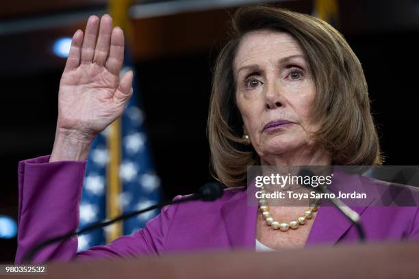 House Minority Leader Nancy Pelosi delivers remarks during her weekly press conference at the Capitol on June 21, 2018 in Washington, DC.