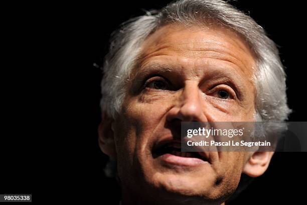 French Former Prime Minister Dominique De Villepin attends a press conference at Press Club de France on March 25, 2010 in Paris, France. De Villepin...