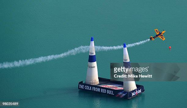 Matt Hall of Australia in action during the Red Bull Air Race 2nd training day on March 25, 2010 in Abu Dhabi, United Arab Emirates.