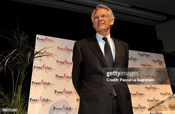 French Former Prime Minister Dominique De Villepin attends a press conference at Press Club de France on March 25, 2010 in Paris, France. De Villepin...