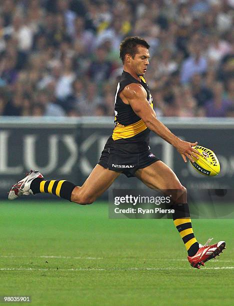 Ben Cousins of the Tigers in action during the round one AFL match between the Richmond Tigers and Carlton Blues at the Melbourne Cricket Ground on...