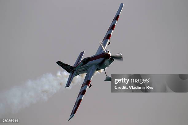 Paul Bonhomme of Great Britain in action during the Red Bull Air Race 2nd training day on March 25, 2010 in Abu Dhabi, United Arab Emirates.