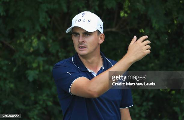Christiaan Bezuidenhout of South Africa looks on during day one of the BMW International Open at Golf Club Gut Larchenhof on June 21, 2018 in...