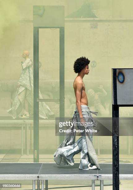 Model walks the runway during the Rick Owens Menswear Spring/Summer 2019 show as part of Paris Fashion Week on June 21, 2018 in Paris, France.