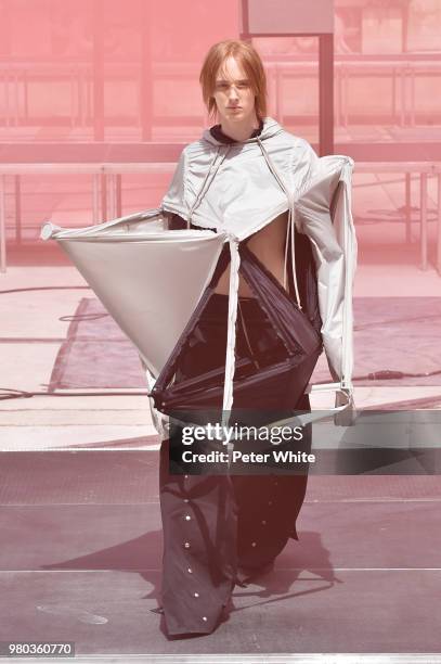 Model walks the runway during the Rick Owens Menswear Spring/Summer 2019 show as part of Paris Fashion Week on June 21, 2018 in Paris, France.