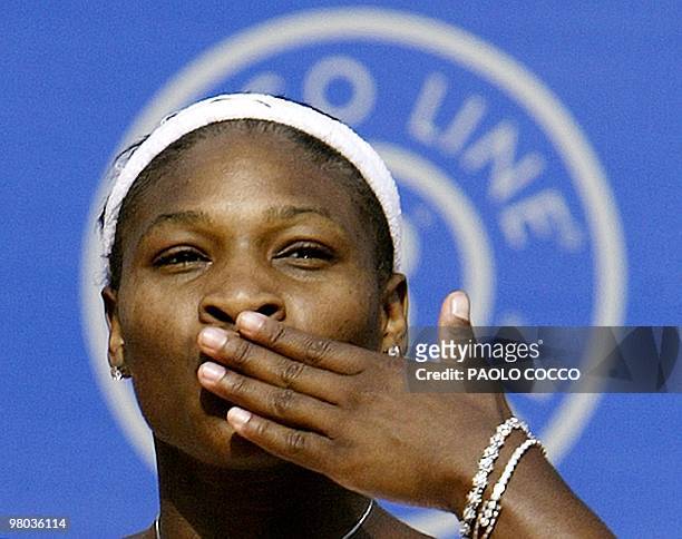 American Serena Williams blows a kiss to her fans after defeating Conchita Martinez of Spain in a quarter-final of the Rome Masters at Foro Italico...