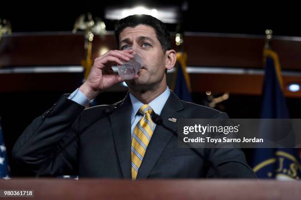 Speaker of the House Rep. Paul Ryan delivers remarks during his weekly press conference on June 21, 2018 in Washington, DC.