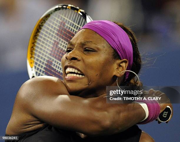 Serena Williams of the US against Kim Clijsters from Belgium during their Women's Semi-Final US Open match at the USTA Billie Jean King National...