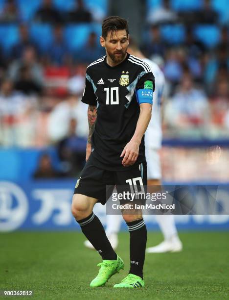 Lionel Messi of Argentina is seen during the 2018 FIFA World Cup Russia group D match between Argentina and Iceland at Spartak Stadium on June 16,...