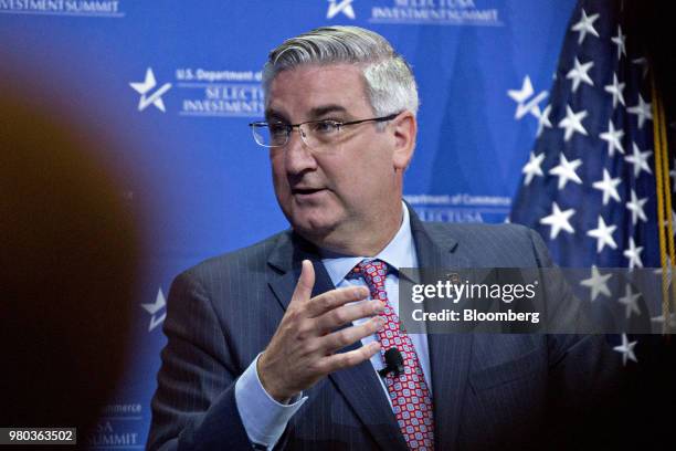 Eric Holcomb, governor of Indiana, speaks during the SelectUSA Investment Summit in National Harbor, Maryland, U.S., on Thursday, June 21, 2018. The...