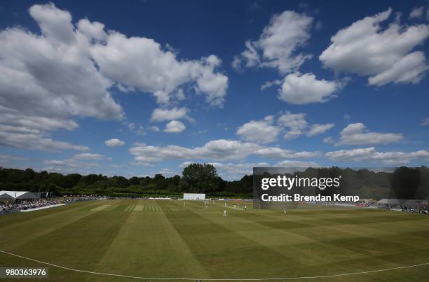 General view of the action on day two of the Specsavers County Championship: Division Two match between Kent and Warwickshire at The Nevill Ground on...