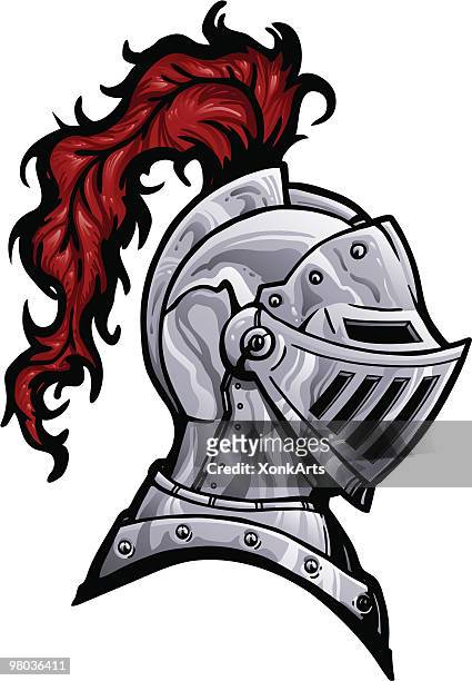 knight helmet with plume - sports helmet stock illustrations