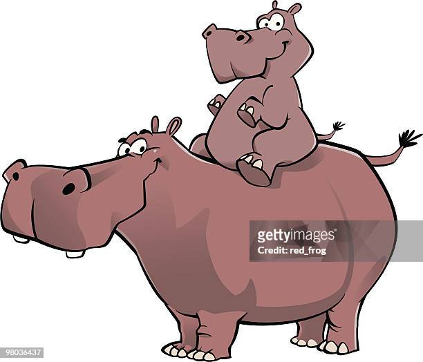 ilustrações de stock, clip art, desenhos animados e ícones de feliz hippos - hipopótamo