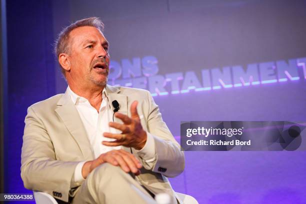 Kevin Costner speaks during 'A conversation with Kevin Costner from Paramount Network and Yellowstone' during the Cannes Lions Festival 2018 on June...