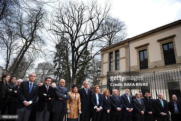 Basque and French institution representatives attend an homage to Serge Nerin, at the Basque regional parliament in Vitoria, northern Spain, on March...