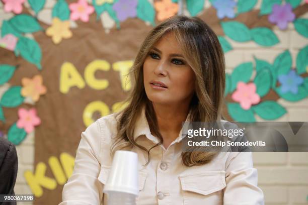 First lady Melania Trump participates in a round table discussion with doctors and social workers at the Upbring New Hope Childrens Center operated...