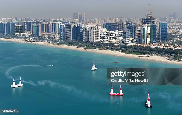 Nicolas Ivanoff of France in action during the Red Bull Air Race 2nd training day on March 25, 2010 in Abu Dhabi, United Arab Emirates.