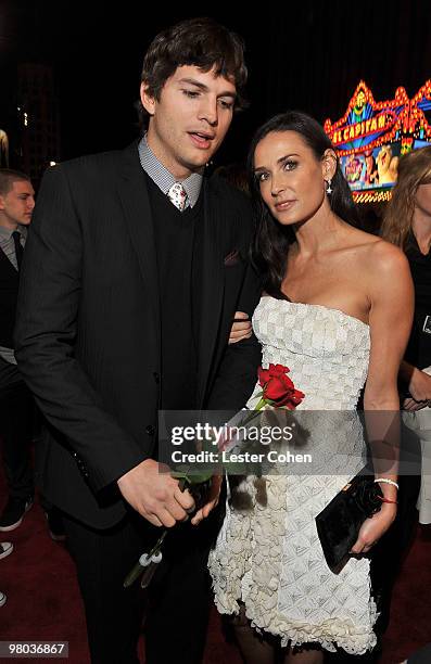 Actor Ashton Kutcher and wife actress Demi Moore arrive at the "Valentine's Day" Los Angeles Premiere at Grauman's Chinese Theatre on February 8,...