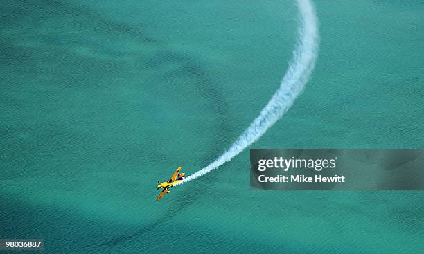 Matt Hall of Australia in action during the Red Bull Air Race 2nd training day on March 25, 2010 in Abu Dhabi, United Arab Emirates.