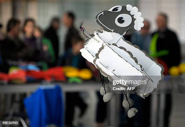 Motorized toy sheep flies at the fair "Faszination Modellbau" on March 25, 2010 in Karlsruhe, southern Germany. The fair presents the products of...