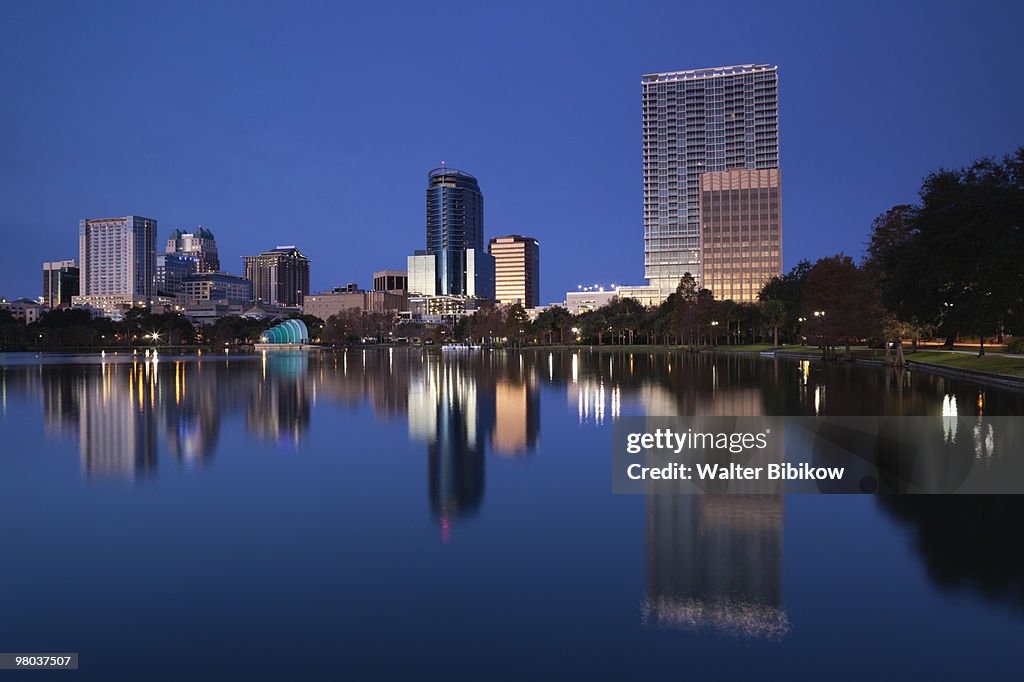 Skyline from Lake Eola, dawn