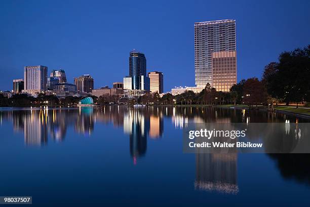 skyline from lake eola, dawn - central florida counties stock pictures, royalty-free photos & images