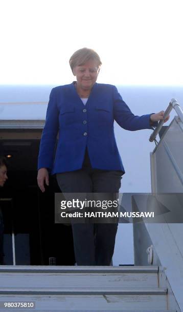 German Chancellor Angela Merkel arrives at Beirut airport on June 21, 2018 for an official visit.