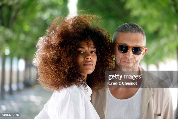 Vincent Cassel and Tina Kunakey attend the Louis Vuitton Menswear Spring/Summer 2019 show as part of Paris Fashion Week on June 21, 2018 in Paris,...