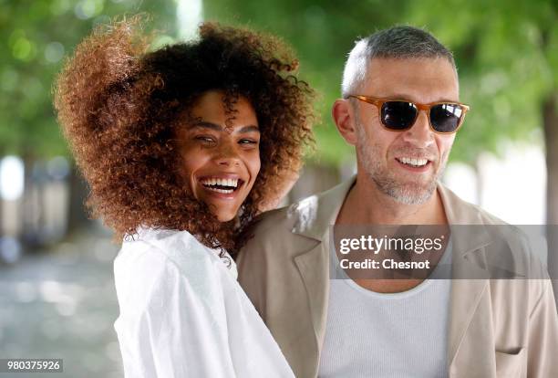 Vincent Cassel and Tina Kunakey attend the Louis Vuitton Menswear Spring/Summer 2019 show as part of Paris Fashion Week on June 21, 2018 in Paris,...