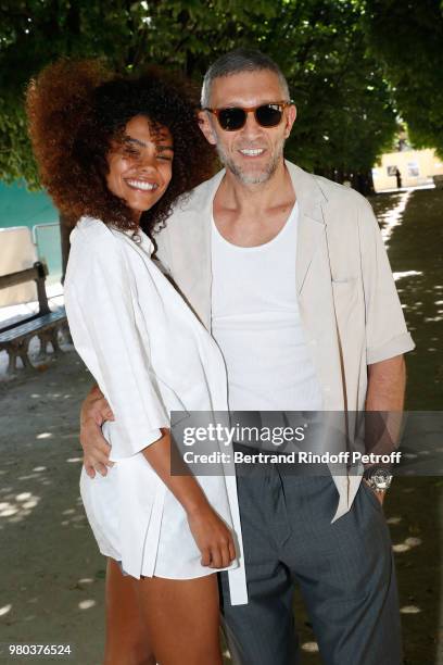 Tina Kunakey and Vincent Cassel attend the Louis Vuitton Menswear Spring/Summer 2019 show as part of Paris Fashion Week on June 21, 2018 in Paris,...