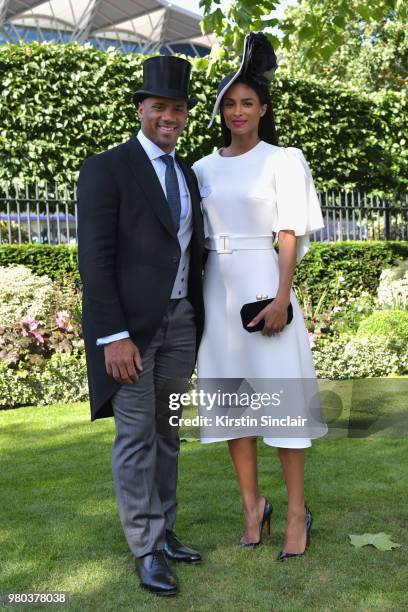 Russell Wilson and Ciara Harris attend day 3 of Royal Ascot at Ascot Racecourse on June 21, 2018 in Ascot, England.