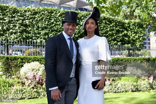 Russell Wilson and Ciara Harris attend day 3 of Royal Ascot at Ascot Racecourse on June 21, 2018 in Ascot, England.