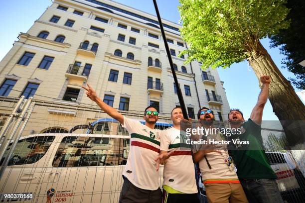 Fans of Mexico cheers during the arrival of Mexico at Mercure Hotel ahead of the match against Korea on June 21, 2018 in Rostov-on-Don, Russia.