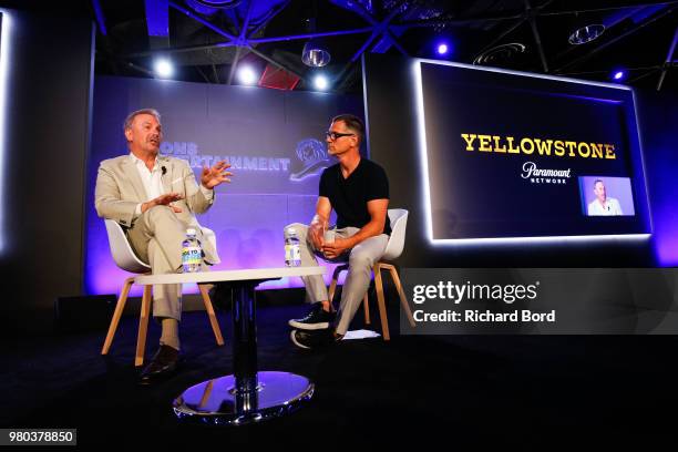 Kevin Costner and Paramount Network Chief Marketing Officer Niels Schuurmans speak during 'A conversation with Kevin Costner from Paramount Network...