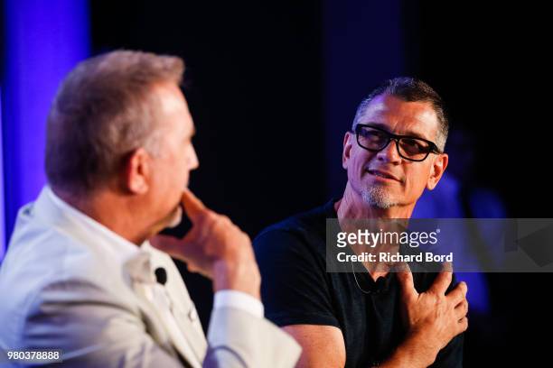 Kevin Costner and Paramount Network Chief Marketing Officer Niels Schuurmans speak during 'A conversation with Kevin Costner from Paramount Network...