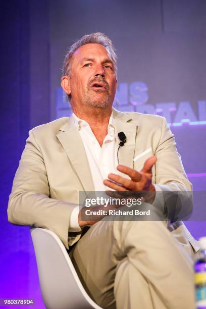 Kevin Costner speaks during 'A conversation with Kevin Costner from Paramount Network and Yellowstone' during the Cannes Lions Festival 2018 on June...