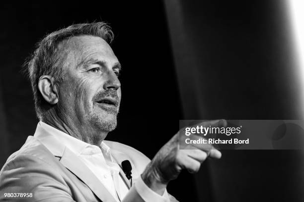 Kevin Costner speaks during 'A conversation with Kevin Costner from Paramount Network and Yellowstone' during the Cannes Lions Festival 2018 on June...