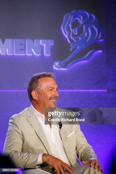 Kevin Costner speaks during 'A conversation with Kevin Costner from Paramount Network and Yellowstone' during the Cannes Lions Festival 2018 on June...