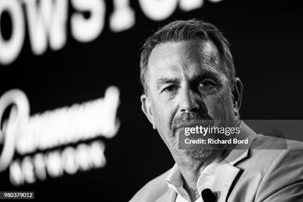 Kevin Costner speaks during 'A conversation with Kevin Costner from Paramount Network and Yellowstone' during the Cannes Lions Festival 2018 on June...