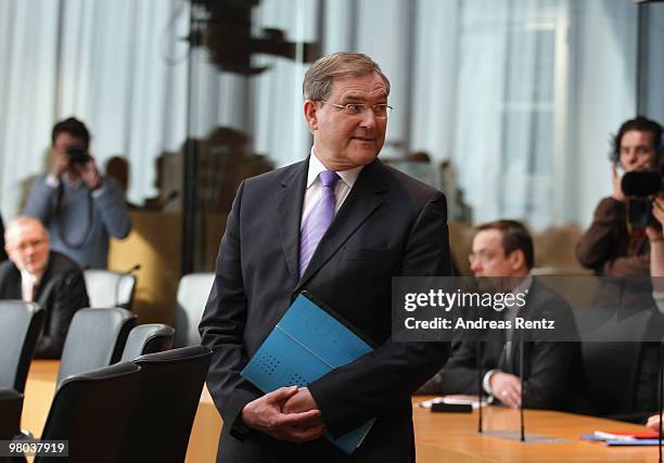 Former German Defense Minister and Minister of Work and Social Issues Franz Josef Jung arrives at a hearing for the Bundestag commission...